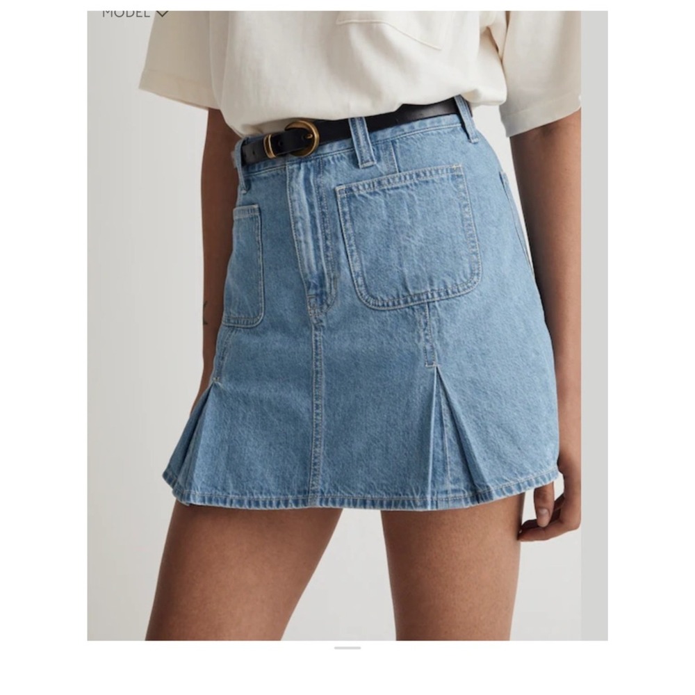 Madewell Pleated Denim Mini Skirt in Stilecroft Wash Front Patch Pockets size 24